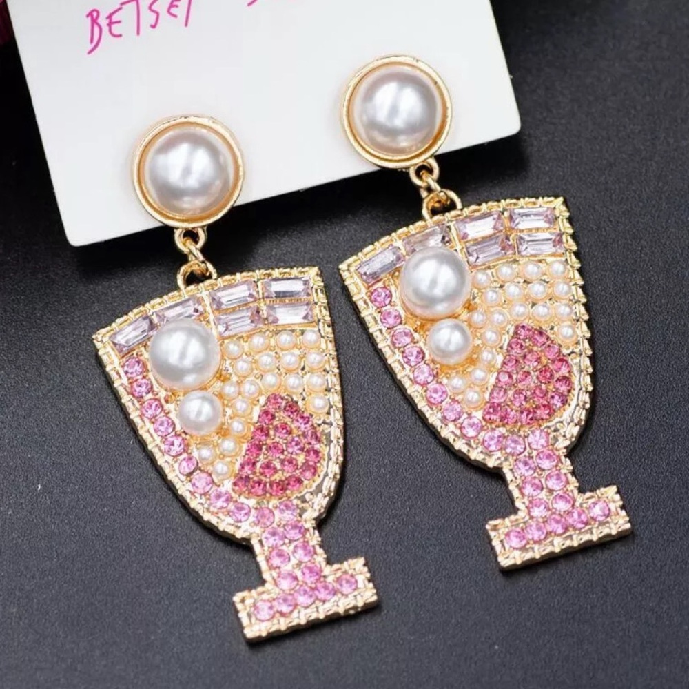 Pink and Gold Pearl Drop Earrings